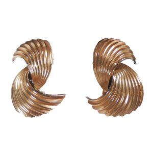 Vtg Krementz Gold Overlay Swirled Shell Swoop Clip On Earrings Twist